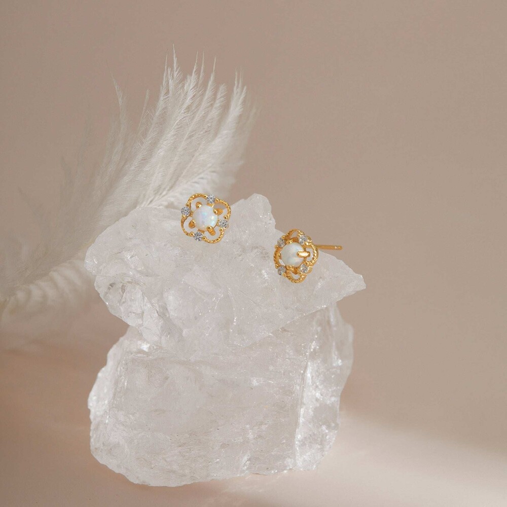 Floral Opal Sterling Silver Stud Earrings - Picture 5 of 7